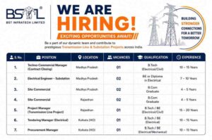 BST Infratech Limited Recruitment 2026 | For Techno-Commercial Manager, Project Manager, Electrical Engineers