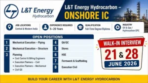 L&T Energy Hydrocarbon Walk In Drive 2026: Mechanical, Planning, QA/QC, HSE and Civil Engineering Vacancies