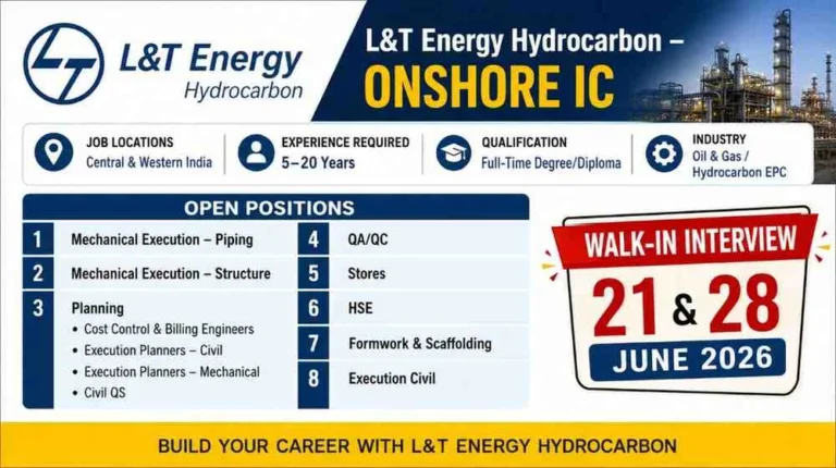 L&T Energy Hydrocarbon Walk In Drive 2026: Mechanical, Planning, QA/QC, HSE and Civil Engineering Vacancies