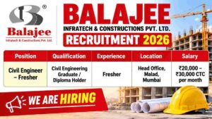 Balajee Infratech Recruitment 2026 – Fresher Civil Engineer Job in Mumbai