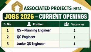 Associated Projects Infra Recruitment 2026 – QS, Planning & QC Engineer Jobs in Bangalore