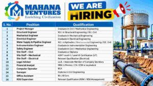 Mahana Ventures Recruitment 2026 – Pipeline, Water Supply, Irrigation & Infrastructure Jobs