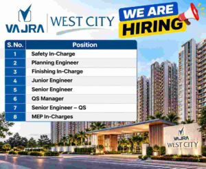 Vajra West City Recruitment 2026 – Safety, Planning, Civil, QS & MEP Jobs in Hyderabad